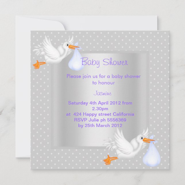 INBJUDAN TILL silver SPOT STORK BABY SHOWER SHOWER (Framsida)