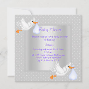 INBJUDAN TILL silver SPOT STORK BABY SHOWER SHOWER
