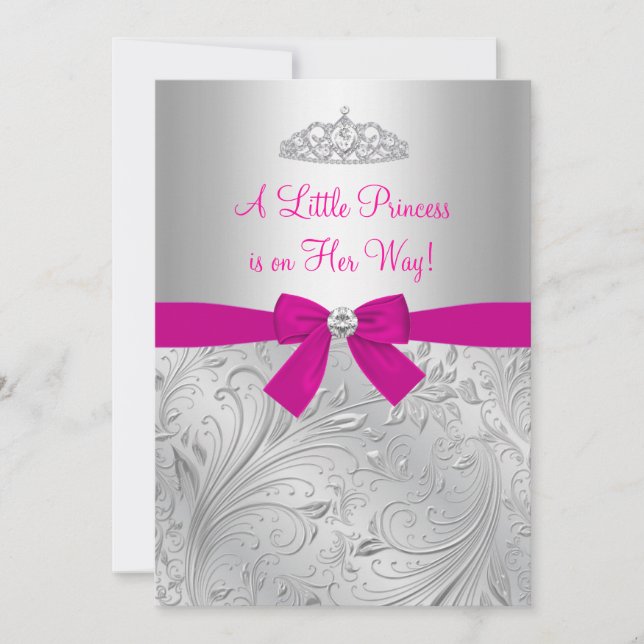 Inbjudan till silver Swirl Princess Baby Shower (Framsida)