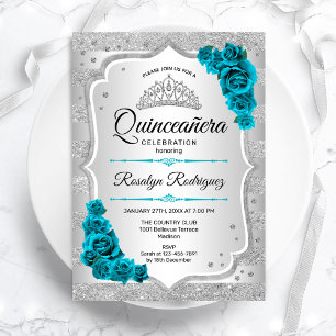 Inbjudan till silver Teal Quinceanera