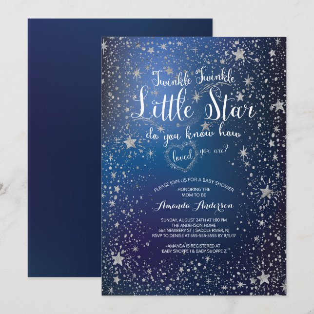 Inbjudan till Silver Twinkle Little Star Baby Show (Fram/baksida)