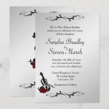 Inbjudan till silver Violin Music Wedding 5" x 7"