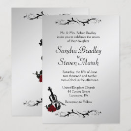 Inbjudan till silver Violin Music Wedding 5" x 7"