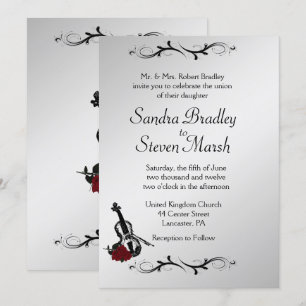 Inbjudan till silver Violin Music Wedding 5" x 7"