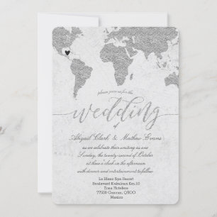 Inbjudan till Silver World Map Destination Wedding