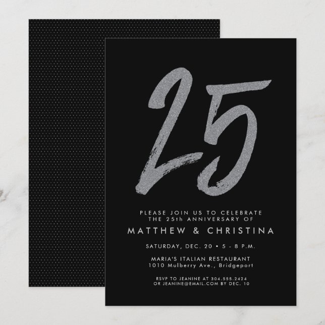 Inbjudan till silverglitter 25-årsjubileumsfest (Fram/baksida)
