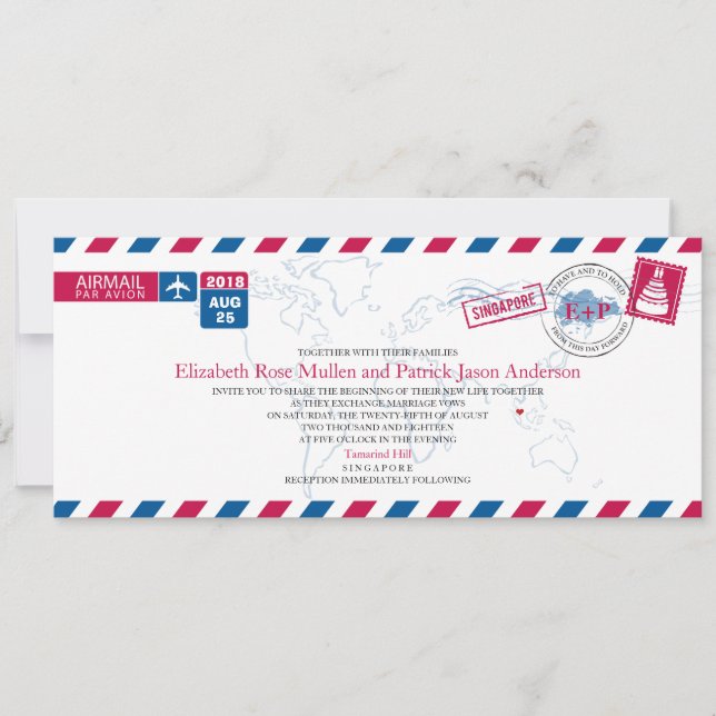 Inbjudan till Singapore Airmail Wedding (Framsida)