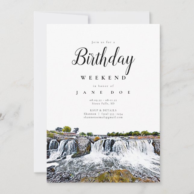 Inbjudan till Sioux Falls Waterfall Birthday Helg (Framsida)
