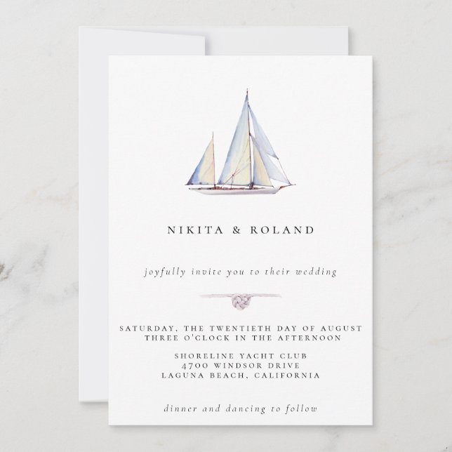 Inbjudan till sjöfärgsbåtens Nautical Wedding (Framsida)