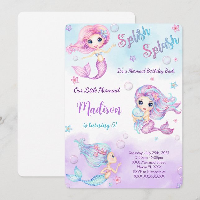 Inbjudan till sjöjungfru (Fram/baksida)