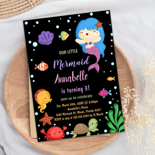 Inbjudan till Sjöjungfru av 3:e lilla blåblå (3rd Little Blue heir Mermaid Invitations)