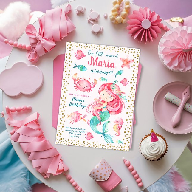 Inbjudan till Sjöjungfru av guld-konetti-havets fö (Skapare uppladdad)