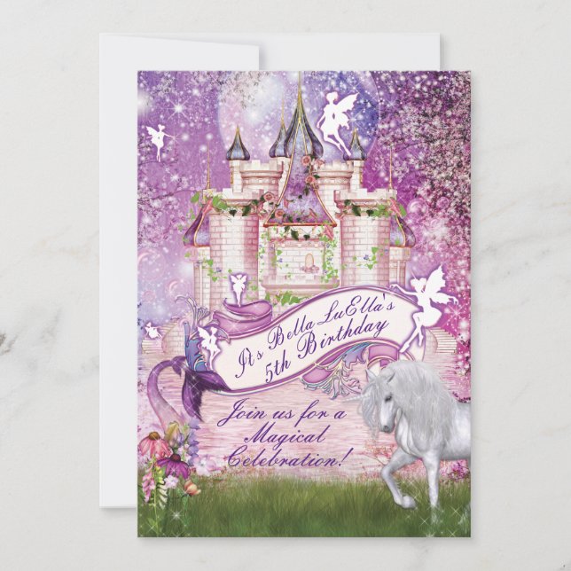 Inbjudan till sjöjungfru Fairy Unicorn Castle Ench (Framsida)