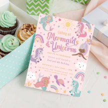 Inbjudan till sjöjungfru och Unicorn-födelsedagar
