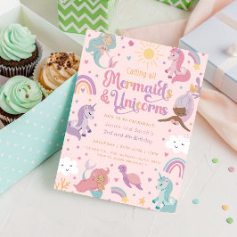 Inbjudan till sjöjungfru och Unicorn-födelsedagar 