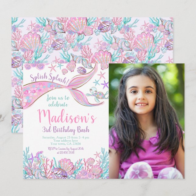 Inbjudan till sjöjungfru på födelsedag (Fram/baksida)