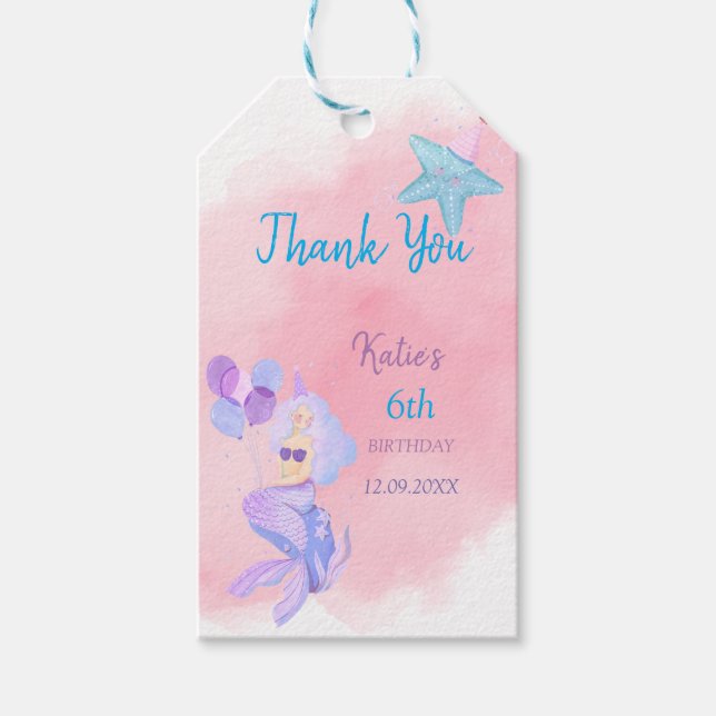 Inbjudan till sjöjungfru på födelsedag presentetikett (Framsidan)