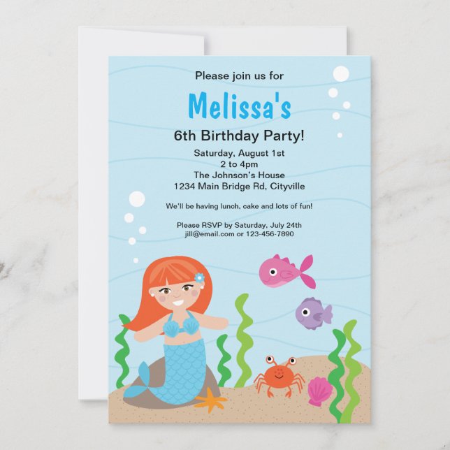 Inbjudan till Sjöjungfru Red Birthday (Framsida)