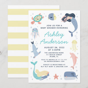 Inbjudan till sjöjungfru Sea Animals Baby Shower