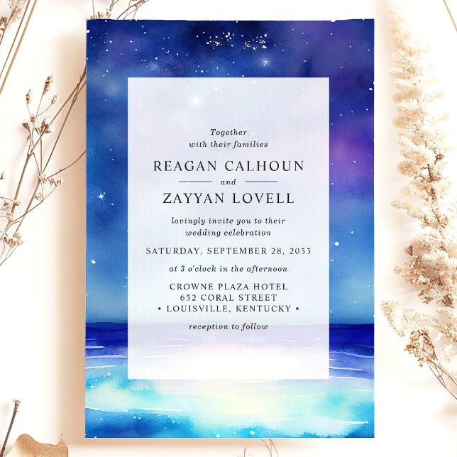 Inbjudan till Sjölandskapet Starry Watercolor Wedd (Skapare uppladdad)