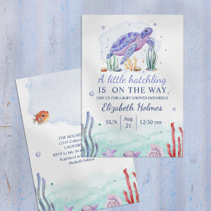 Inbjudan till Sjölivet Baby Shower för vattenfärgs