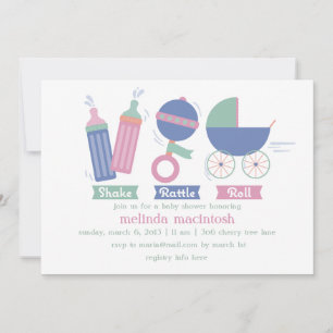 Inbjudan till skaka rattle & Roll Baby Shower