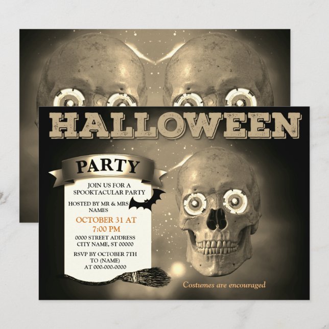 Inbjudan till Skeleton Fladdermus Halloween fest (Fram/baksida)