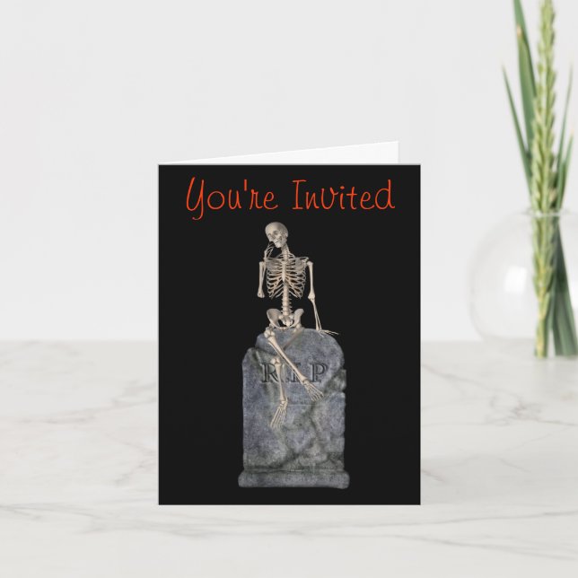 Inbjudan till Skeleton Gravsten Halloween fest (Framsida)