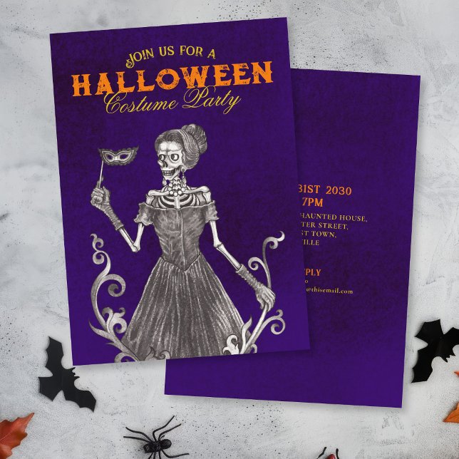 Inbjudan till Skeleton Lila Halloween fest (Skapare uppladdad)