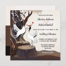 Inbjudan till skogsbröllop i japanska Cranes