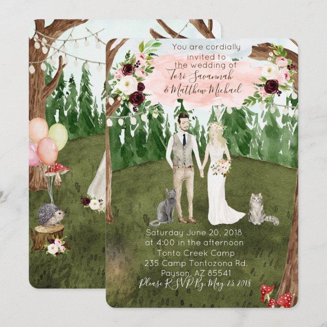 Inbjudan till skogsbröllopet - med katter (Fram/baksida)
