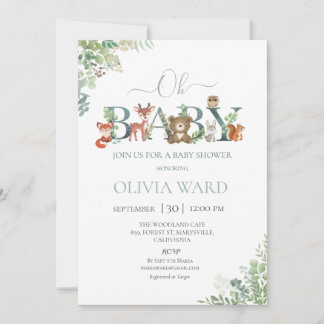Inbjudan till skogslandskuvret Greenery Baby Showe