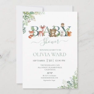 Inbjudan till skogslandskuvret Greenery Baby Showe