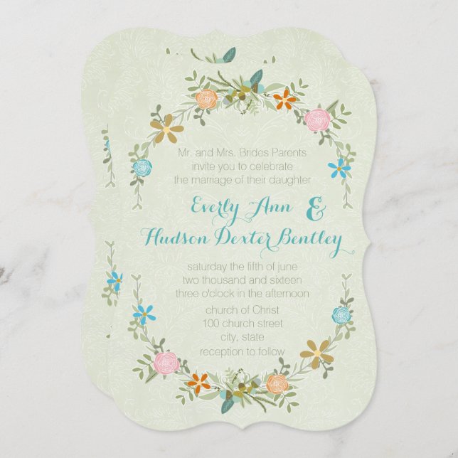 Inbjudan till skogslappsbröllop i Colorful Mint Ga (Fram/baksida)