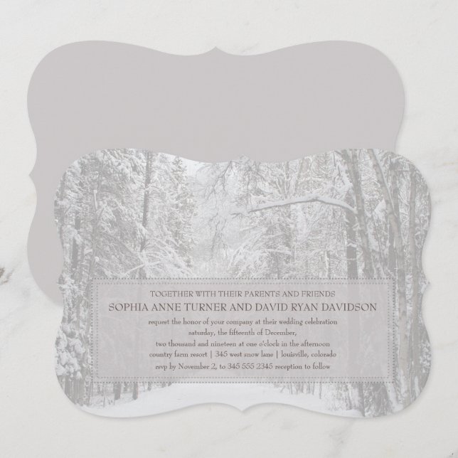 Inbjudan till skogslasbröllop i Snö under land (Fram/baksida)