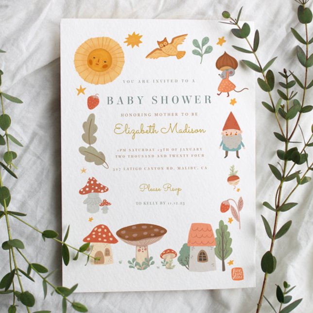Inbjudan till skogsvamp i skogshuset Baby Shower (Skapare uppladdad)