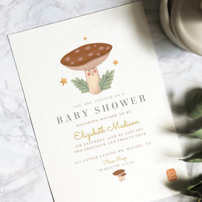 Inbjudan till skogsvamp i skogshuset Baby Shower (Skapare uppladdad)