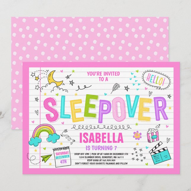 Inbjudan till Sleepover Party Slumber Pajama Party (Fram/baksida)