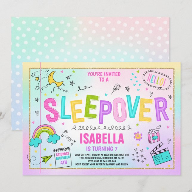 Inbjudan till Sleepover Party Slumber Pajama Party (Fram/baksida)