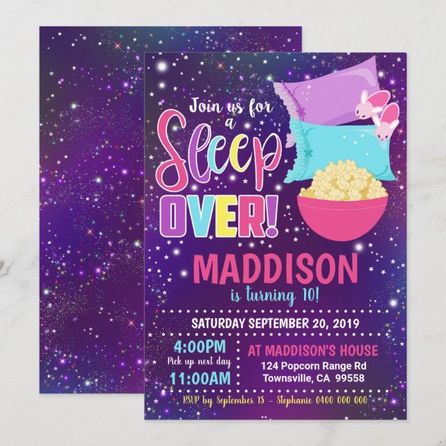 Inbjudan till Sleepover Party Slumber Party (Fram/baksida)