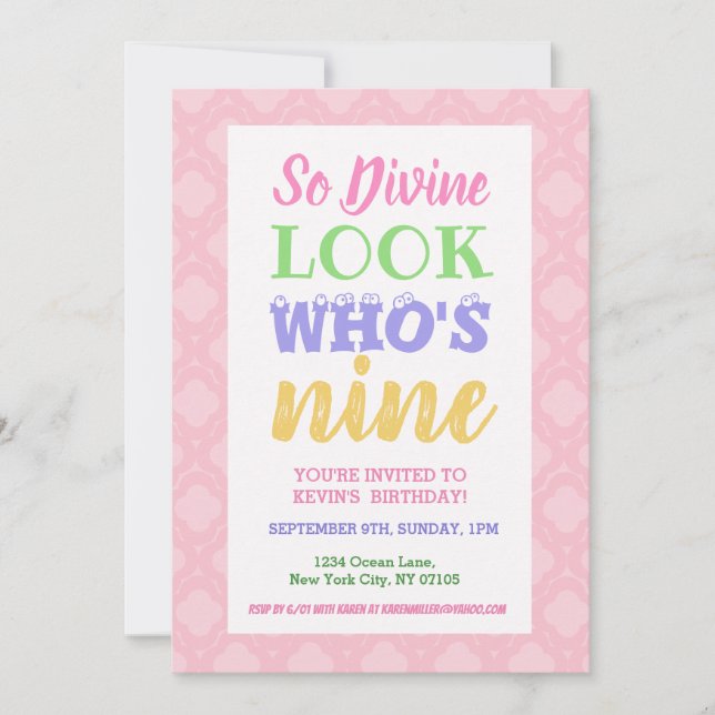 Inbjudan till sloganer på 9:e födelsedagen (Framsida)