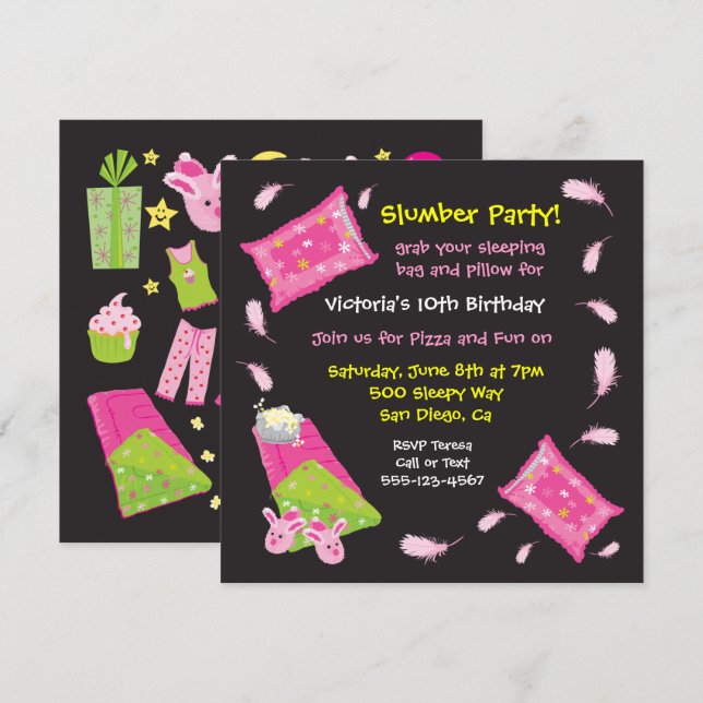 Inbjudan till Slumber Party Pillow Fight (Fram/baksida)