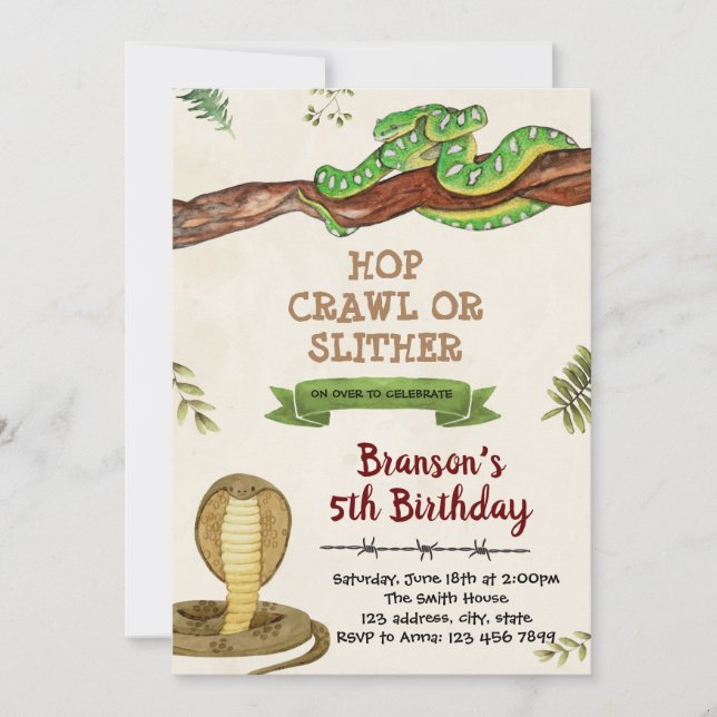 Inbjudan till Snake Cobra-födelsedagsbjudande (Framsida)