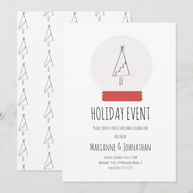 Inbjudan till Snö Globe jul Party Simple Träd (Fram/baksida)