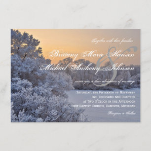 Inbjudan till Snö Ice Träd Sunset Winter Wedding