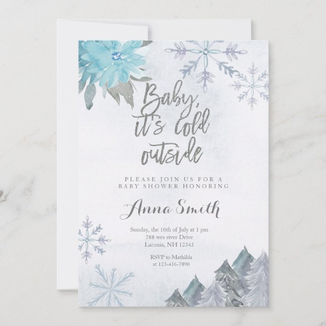 Inbjudan till Snöflingor Winter Baby Shower (Framsida)
