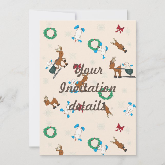 Inbjudan till snögubbar Reindeer och Snöflingor (Framsida)