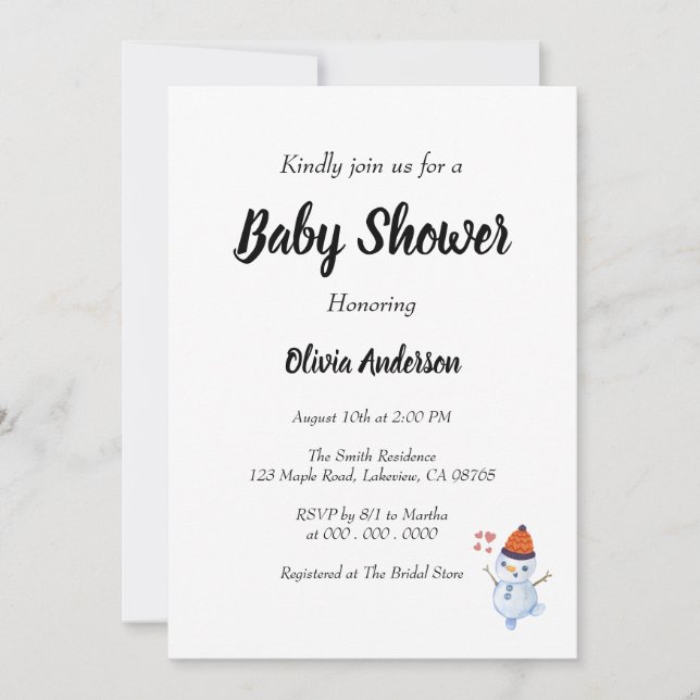 Inbjudan till Snögubbe Boho Baby Shower (Framsida)