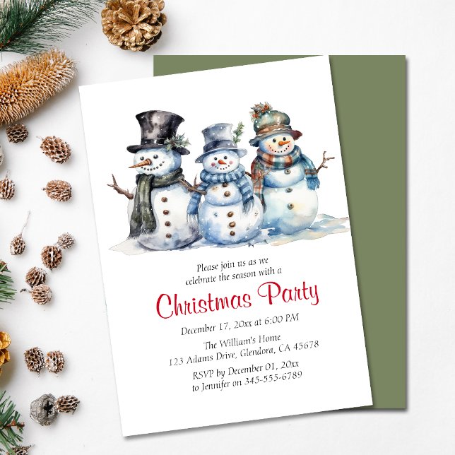 Inbjudan till Snögubbe-Helgdag på julafton Party (Invite your guests to your Christmas party with this warm and charming holiday-themed invitation!)