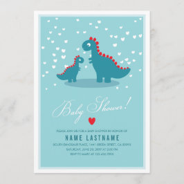 Inbjudan till snyggt Blue Teal Dinosaur Baby Showe